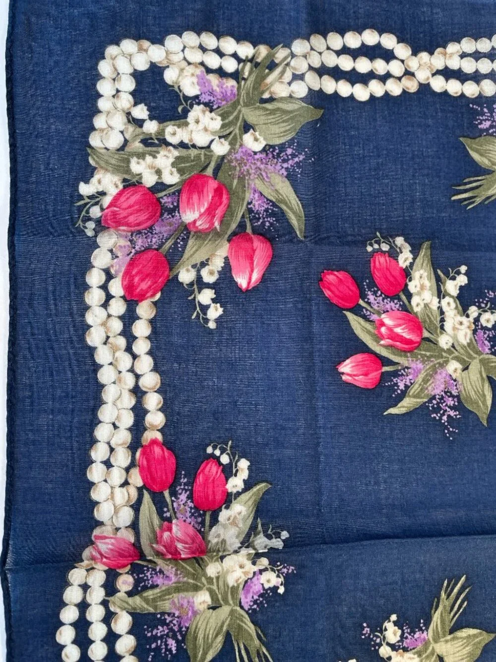 Vintage Christian Dior Floral Cotton Scarf Tulip Print